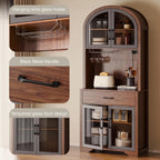 Tall Arched Kitchen Pantry Cabinet, Farmhouse Coffee Bar Cabinet with Storage, Kitchen Hutch Storage Cabinet with Countertop and Charging Station, Dining Room Kitchen Hutch Cabinet with Storage