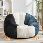 Swivel Giant Bean Bag Chair for Adults, Oversized Corduroy Boneless Chair Plush Round Soft Floor Chair Beanbag Sofa Lounge for Living Room, Bedroom, Game Room, Blue and Grey