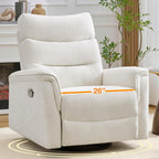 Oversized Swivel Rocker Recliner, 26'' Extra Wide Rocking Recliner Nursery Chair, Manual Swivel Recliner for Nursery, Reclining Rocking for Living Room, Cream White
