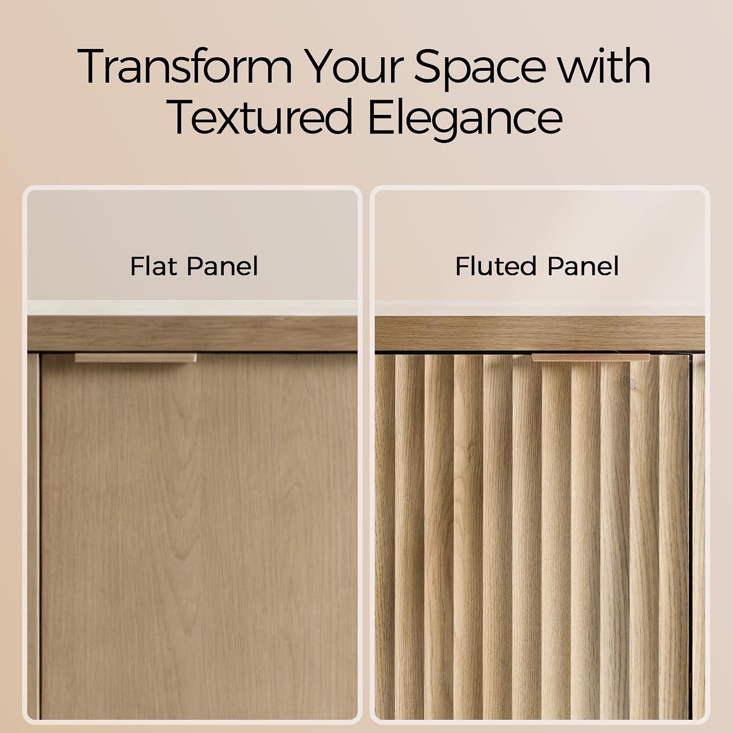 OAKHAM HOME Fluted Cabinet, Modern Sideboard Buffet Cabinet with Storage Credenza with Doors & Shelves Media Console Accent for Entryway Hallway Dining Room Living Room Golden Oak
