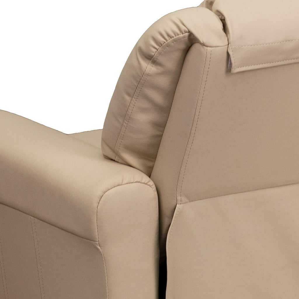 EMMA + OLIVER Beige Vinyl Kids Recliner with Cup Holder and Headrest