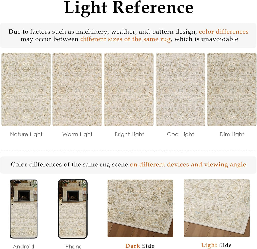 2x6 Washable Runner Rug for Hallway Kitchen Beige Low Pile Non Slip Runner Neutral Distressed Carpet Bathroom Front Door Beside Bed Home Decor