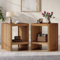 Solid Wood End Table, 2-Tier Small Side Table with Open Storage Shelf, Rustic Nightstand for Living Room, Bedroom, or Small Spaces, Easy Assembly (2, Natural Wood)