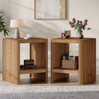 Solid Wood End Table, 2-Tier Small Side Table with Open Storage Shelf, Rustic Nightstand for Living Room, Bedroom, or Small Spaces, Easy Assembly (2, Natural Wood)