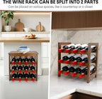Wine Rack Free Standing Floor, 6-Tier 24 Bottles Display Wine Storage Shelves with Table Top, Easy-Assembly Freestanding Bamboo Wine Racks for Kitchen Dining Room Bar, Walnut