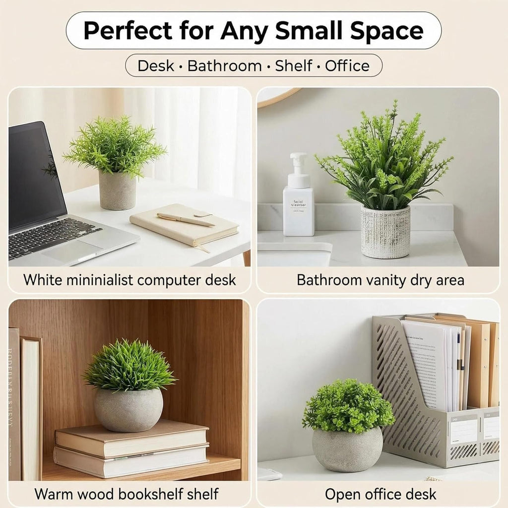 AUUGUU Small Artificial Potted Plants for Desk Decor, Mini Fake Plants for Bathroom, Office Desk Decor, Shelf Home Decor, Realistic Faux Greenery Indoor