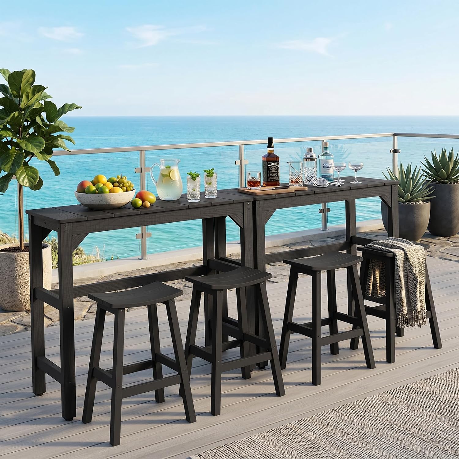 Stoog All-Weather Bar Stools Set of 2, 28" Outdoor Barstools with 400 lbs Capacity, Low Maintenance HIPS Patio Furniture for Kitchen Counter, Deck & Garden, Black