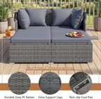 RELAX4LIFE Patio Outdoor Daybed with Canopy, Wicker Rattan Sunbed w/Cushions, 4 Pillows & 2 Retractable Side Trays, 2-Person Lounge Bed Conversation for Poolside Porch Garden (Gray-Grey)