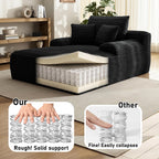 65'' Chaise Lounge Chair Indoor, Black Corduroy Sofa Bed, Boneless Lounge Chair, Oversized Sleeper Sofa, Black Corduroy Cloud Couch Reading Chair for Living Room No Assembly