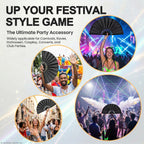 13" Glitter Large Rave Folding Fan with Holster, Popping Clack Hand Fan for Line Dancing for Women Men, Summer Music Party EDM Festival Club Party Dance