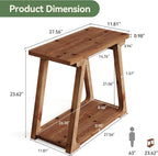 Solid Wood End Table for Living Room, 2-Tier Narrow Rustic Side Table, Rectangle Farmhouse Nightstand for Bedroom, Easy Assembly, Trapezoidal Base (1, Natural Brown)
