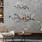 ESTART Metal Birds Wall Art, Metal Vivid Birds on Branch Silhouette Wall Decor Black Leaves with Bird Outdoor Hanging Wall Sculpture for Home Balcony Garden (Vintage Color, Small)