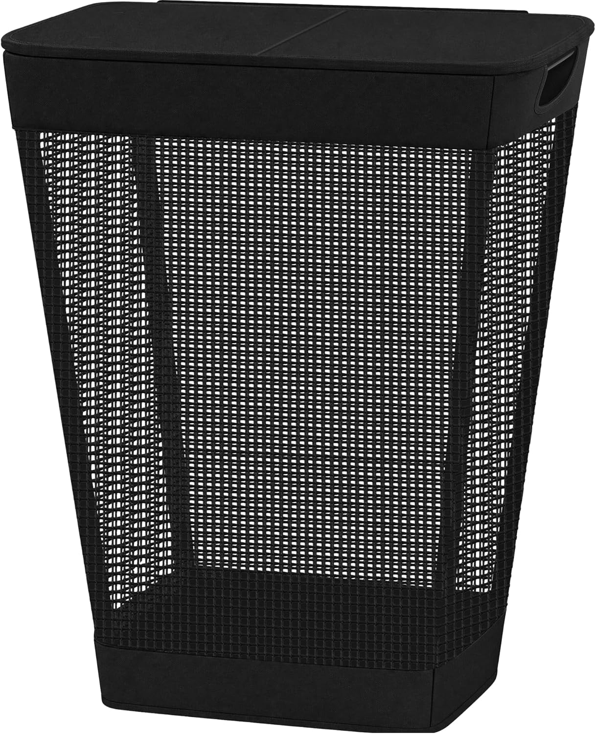 STO STO 75L Laundry Hamper with Lid, Black Clothes Hamper with Handles, Breathable Vinyl Mesh Laundry Basket, Sturdy Steel Frame, Space Saving Laundry Bin for Bathroom, Bedroom, Dorm, Small Spaces