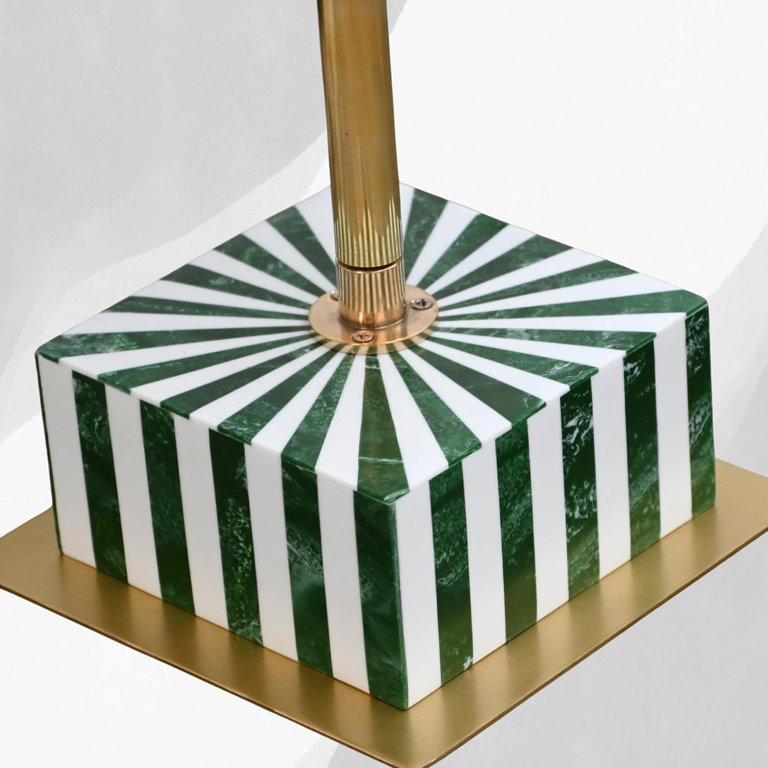 Handcrafted Green White Bone Inlay Side Table Sunburst Design Brass Pedestal Accent Table Modern End Table for Living Room Bedroom Home Decor