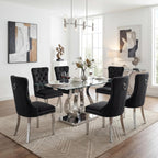 AF ARTISAN FURNITURE 69" Modern Tempered Glass Dining Table for 6-8, Rectangular Glass Kitchen Table with Mirror Stainless Steel Petal Base,Silver Dining Table for Dining Room, Apartment