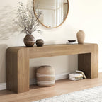 82.75" Extra Long Console Table for Entryway, Farmhouse Rounded-Edge Entryway Table, U-Shaped Foyer Table Sofa Table for Living Room Hallway Entrance, Rustic Brown