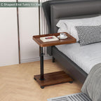 C Shaped Side Table with Wheels, Adjustable Height C Shaped End Table for Couch, 360°Swivel Side Tables that Slide Under, Rolling Small Coffee C Table End Table for Sofa/Bed/Bathtub (Brown)