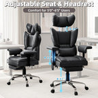 6 Points Massage Office Chair with Foot Rest - 400LBS Executive Office Chair with Adjustable Headrest, Armrest and Lumbar Pillow, Comfortable Leather Desk Chair for Home Office, Black