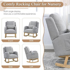 Rocking Glider Chair for Nursery, Wingback Accent Rocker Chair Upholstered Tall Back Arm Chair w/Side Pockets, Modern Leisure Single Sofa for Living Room, Hotel, Bedroom, Baby Room, Grey