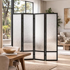 Acrylic Room Divider Panel, 67"x63" Translucent Partition Wall Divider for Room Separation, 4 Panel Freestanding Folding Privacy Screen with Black Wood Frame for Home Office & Loft