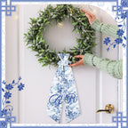 Mindsoft 2 Pcs Monogram Wreath Sashes for Front Door Letter R Embroidery Chinoiserie Wreath Sash 56.2 Inch Blue and White Door Decorations for Porch Yard Bridal Shower Housewarming Gift