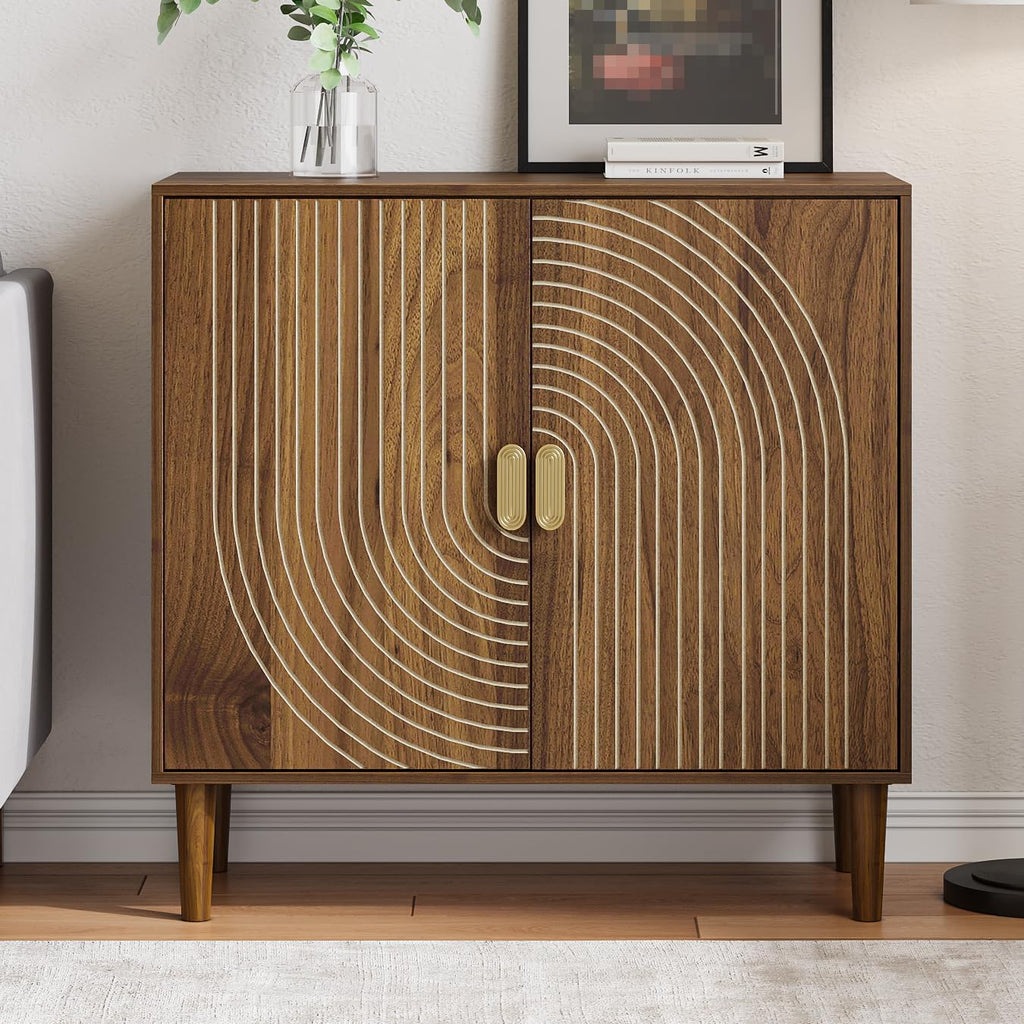 Sideboard Buffet Cabinet with Storage,Sideboard Buffet with Doors and Adjustable Shelf,Wooden Storage Cabinet, 31.3”W x 15.0”D x 30.6”H (Walnut)