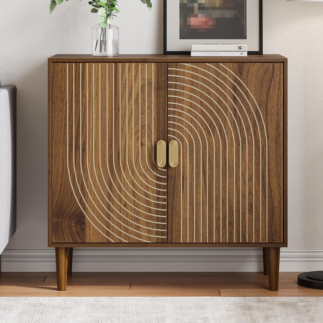 Sideboard Buffet Cabinet with Storage,Sideboard Buffet with Doors and Adjustable Shelf,Wooden Storage Cabinet, 31.3”W x 15.0”D x 30.6”H (Walnut)