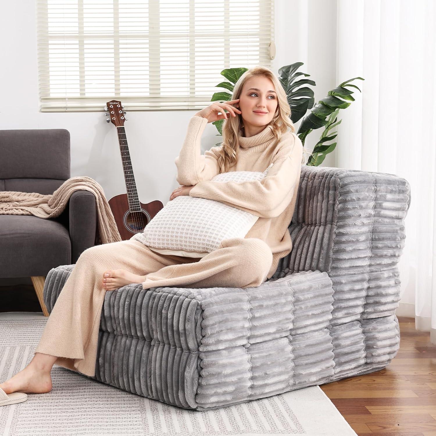 Hybrid Bean Bag Beanbag Chair for Adults Fireside Floor Togo Sofa with High Density Comfortable Memory Foam & Pocket Springs for Living Room, Bedroom