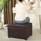 Asense 24-Inch Storage Ottoman Bench,Foot Stool Ottoman with Storage, Faux Leather Upholstered Foot Rest Seat with Safety Hinge,Wood Legs Stool for Living Room, Bedroom,Entryway,Chocolate Brown