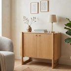 Apollo Mid-Century Modern Wooden Accent Cabinet, Buffet and Media Console, Storage Cabinet with Solid Wood Legs, Soft-Closed Hinges and Adjustable Shelves (Light Oak)