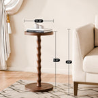 Small Round Side Table, Rubber Wood‌ End Table for Small Spaces, Modern Accent Tables, Solid Wood Drink Tables for Living Room, Bathroom, Bedroom, Couch (Dark Walnut, 11.8 inch)