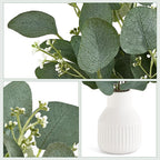 Dahey Artificial Eucalyptus Stems in Small Ceramic Vase Centerpiece Table Decorations Modern Farmhouse Decor Fake Eucalyptus Plants with Vase for Bathroom Kitchen Shelf Living Room Home Decor, White