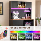 GDLF 72" Tall Bar Cabinet with Fridge Space, Fluted Coffee Liquor Hutch Cabinet with Storage, Tall Home Bar with LED Light & Power Outlet for Kitchen Dining Room or Living Area