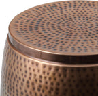 happimess SSL2000C Merida 19" Modern Rustic Hammered Metal Drum Storage Side Table with Lid, End Table for Decoration in Living Room, Bedroom, Bathroom, Antique Copper
