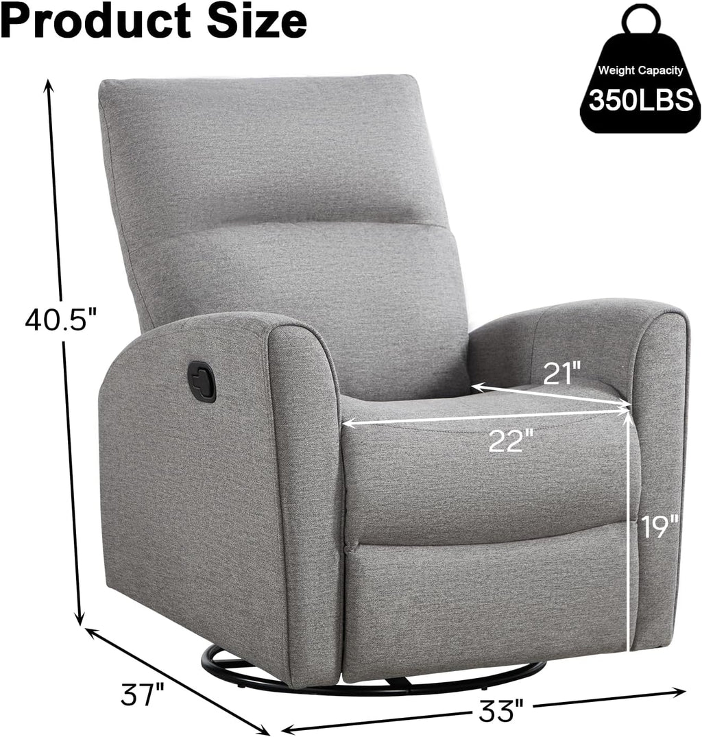 CANMOV Recliner Rocker Swivel Chair, Manual Chenille Glider Rocking Chair, Swivel Glider Recliners with Soft Backrest, 360° Swivel Nursery Reclining Sofa for Living Room Bedroom, Light Grey