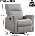 CANMOV Recliner Rocker Swivel Chair, Manual Chenille Glider Rocking Chair, Swivel Glider Recliners with Soft Backrest, 360° Swivel Nursery Reclining Sofa for Living Room Bedroom, Light Grey