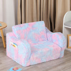 MOMCAYWEX Toddler Couch, 2-in-1 Kids Soft Couch Fold Out with Star Pillow, Foldable Sofa to Lounger, 1-Seat, Pink Tie Dye
