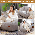 Giant Bean Bag Chair for Adults Teens and Kids, Cozy Fluffy Corduroy Beanbag Chair with Filler Large Floor Lounge Sofa for Living Room, Bedroom (L-Light Grey)