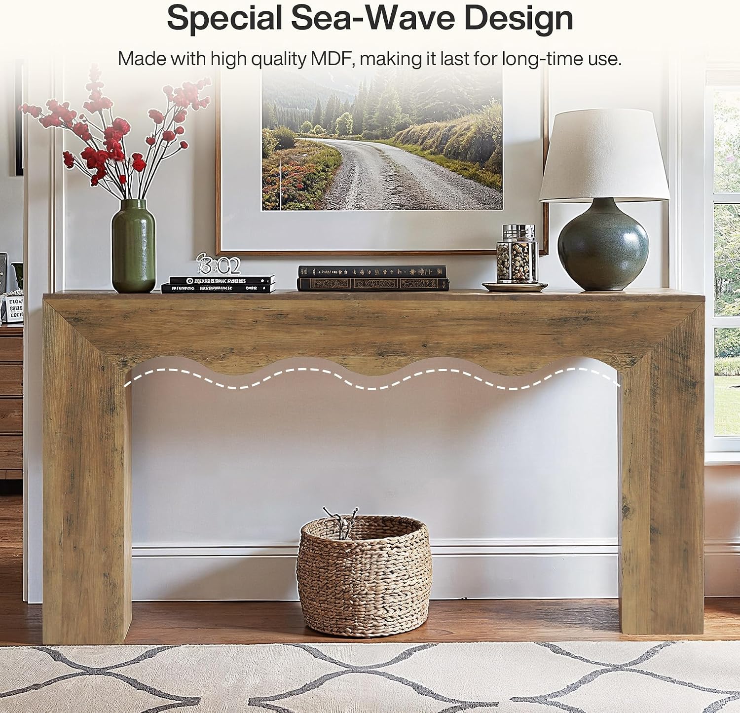 Tribesigns 63" Farmhouse Console Table, Wooden Couch Table Behind Sofa with Storage, Long Entryway Sofa Station, Narrow Console Stand with Base, Hallway Stand for Entryway, Living Room