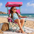 Kids Folding Canopy Chair with Safety Lock, 125 lb Capacity, Pink/Green | Portable kids canopy chair with safety lock, cup holder, and foldable frame for beach, lawn, camping, and sports sidelines.