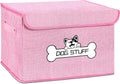 Fabric Dog Toy Box with Lid, Collapsible Storage Bin, Basket Organizer with Handle for Dog Toys, Blankets and Accessories, Pink
