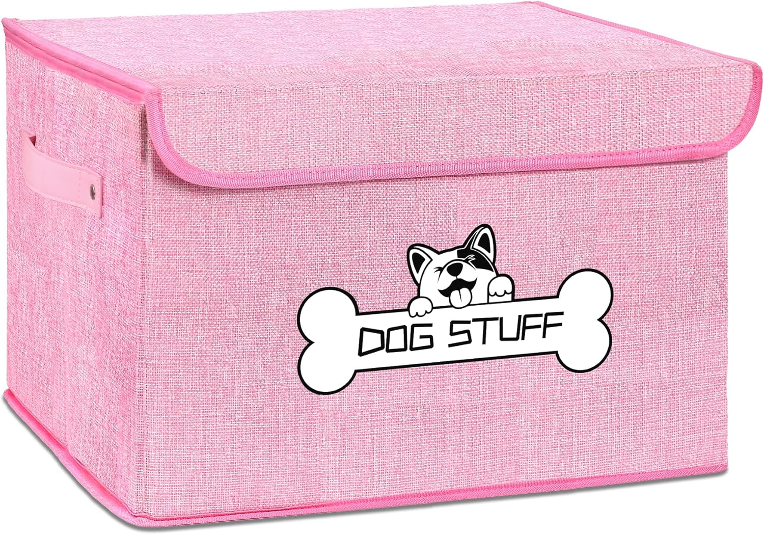 Fabric Dog Toy Box with Lid, Collapsible Storage Bin, Basket Organizer with Handle for Dog Toys, Blankets and Accessories, Pink