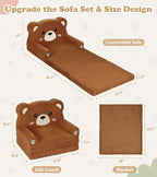 Foryoomi Kids Couch, 2-in-1 Soft Toddler Couch Fold Out with Blanket, Chair Comfy, Foldable Convertible Plush Sofa, Gifts for Kids Girl Boys, Bear