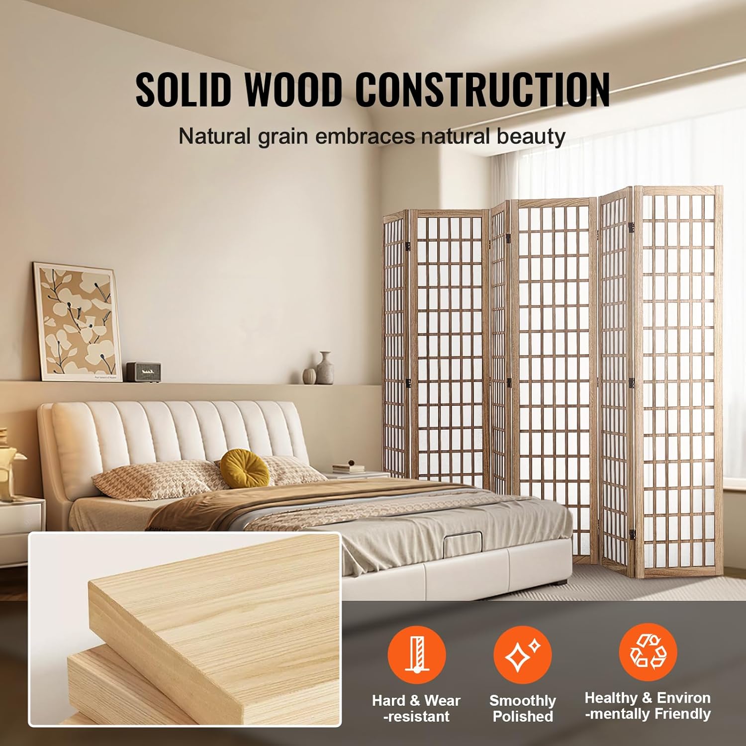 VEVOR Room Divider, 6 Panel Japanese Room Divider, Wood Folding Privacy Screen Indoor, Partition Dividers Portable Decoration Screens, for Room Separation Home Office Restaurant & Bedroom(Natural)