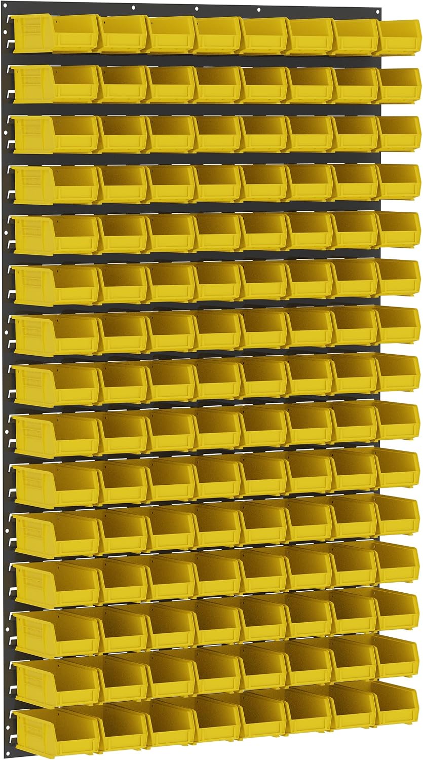 Akro-Mils 36"x61" Steel Wall Mount Louvered Panel with 24-Pack of 7 x4 x3 AkroBins Stackable Plastic Storage Bins (Blue), Organization Bundle for Garage, Workshop, Classroom