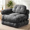 Folding Sofa Bed, L-Shaped Couch Back Support and Arm Pillow Futon, Convertible Sofa Bed for Living Room/Guest Use/Home Office, Boneless Foldable Couch for Adults, Dark Gray