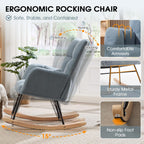 Nursery Rocking Chair, Teddy Upholstered Glider Chair with High Backrest, Tufted Rocker Glider Chair with Thick Cushion, Cozy Rocking Armchair, Rocker Padded Seat for Bedroom(Blue)