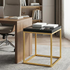 CENSI Modern Square End Table/Side Table, 18", Gold and Black | Extra Thick 1.6" Wood Top, Metal Frame, Industrial Nightstand, Black Oak Finish