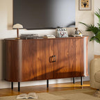 PUKAMI 55" Wood Buffet Sideboard Cabinet with Storage, Mid-Century Modern Coffee Bar Cabinet with Sliding Doors & Shelves, Accent Credenza Console Table for Kitchen, Dining Room, Entryway
