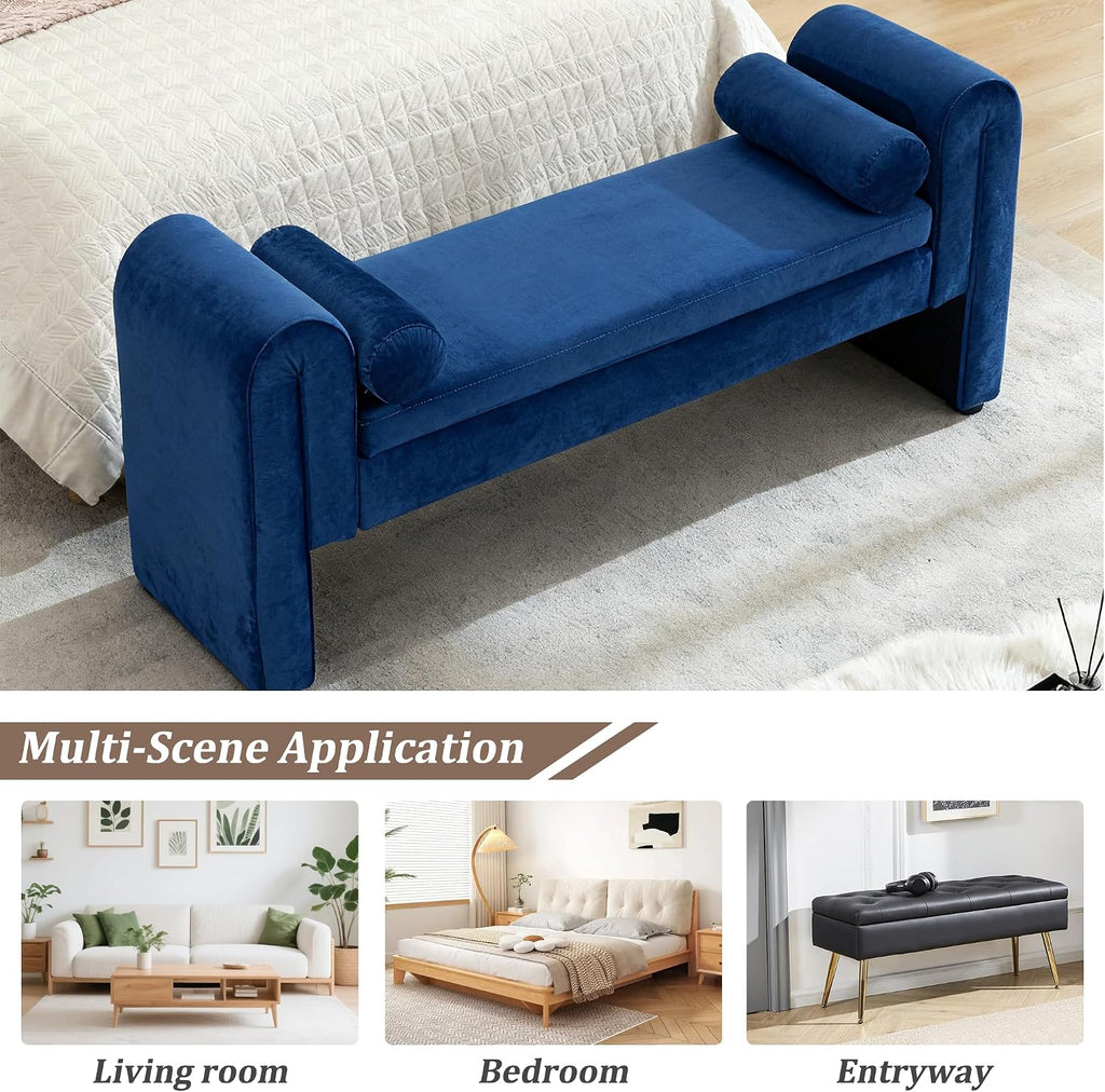 60.5" End of Bed Bench Storage Bench for Bedroom,Soft Velvet Upholstered Ottoman Bench with Rolled Arms, Eentryway Bench with Storage for Living Room,Hallway, Dressing Room (Dark Blue)